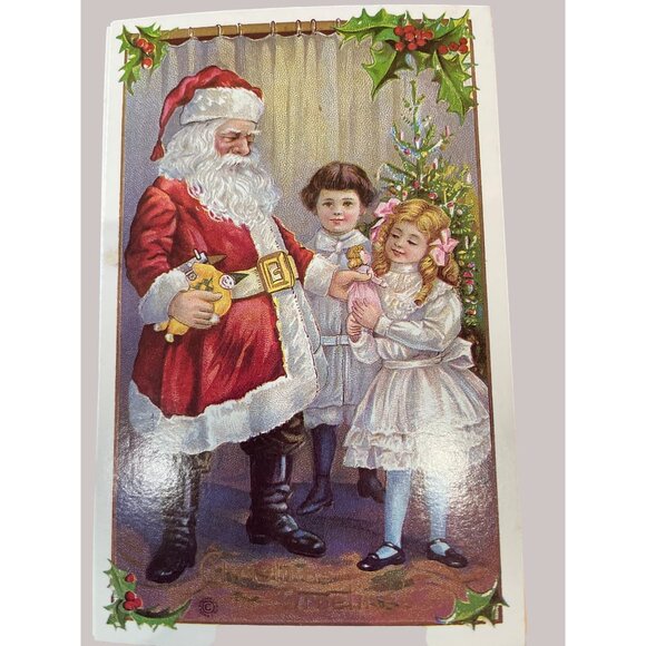 Vintage Victorian Christmas & New Year Postcards Set Girls Boys Santa Angels - Picture 8 of 11